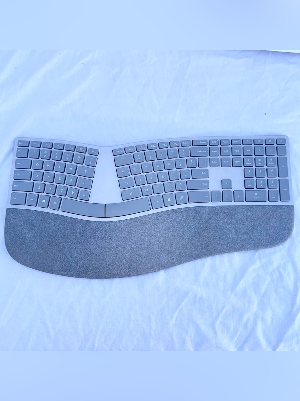 Microsoft Ergonomic Split Wireless Keyboard in Gray with Fabric Wrist Rest